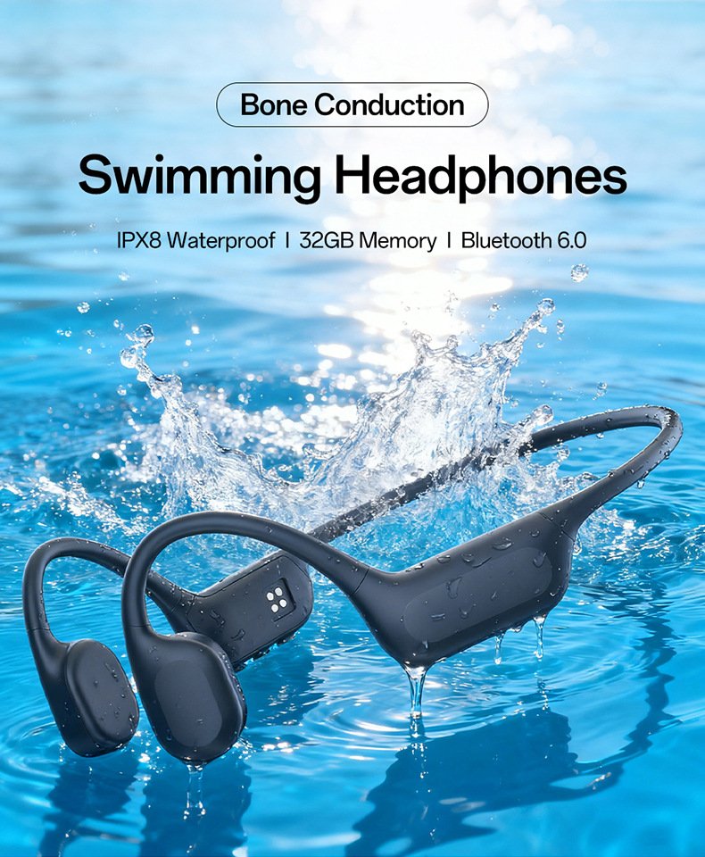 x5 bone conduction bluetooth headphones for swimming & running — professional ipx8 waterproof, 32gb storage, sports noise cancellation