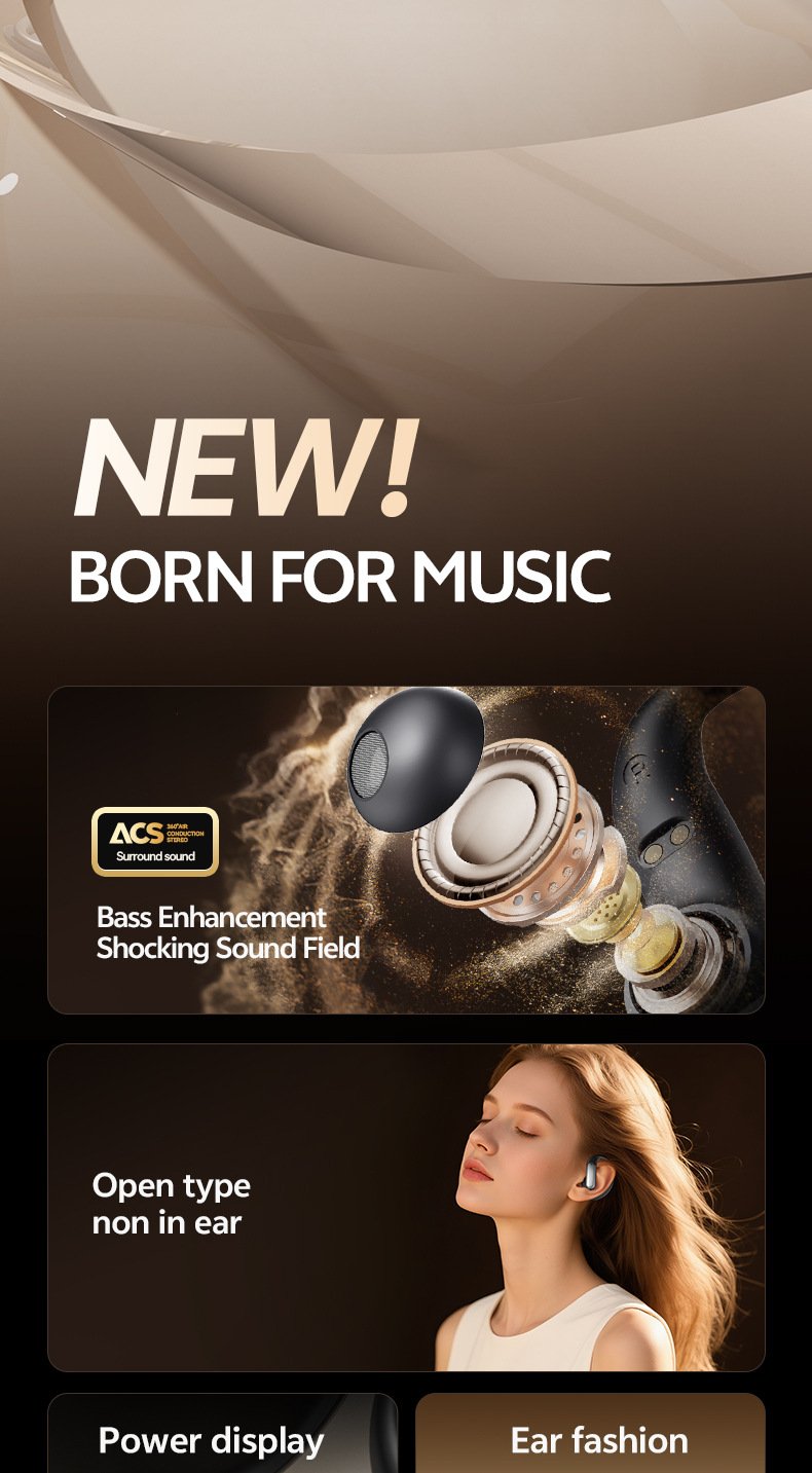 m129 ear hook bluetooth headphones, open back, wireless, long battery life, digital display