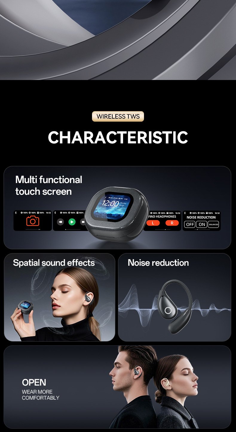 ai translation bluetooth headphones — wireless, ultra long battery life, touchscreen, open ear design