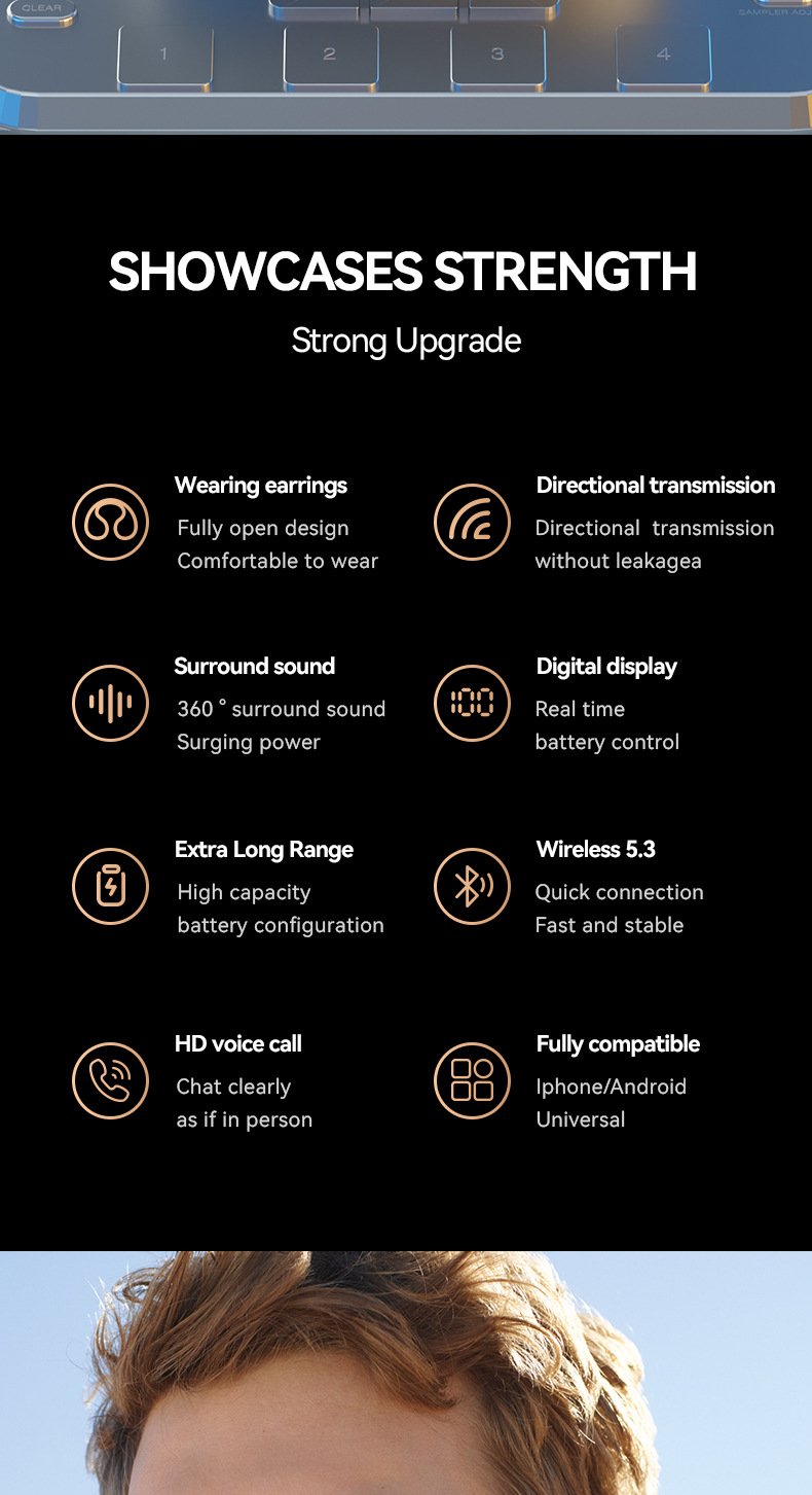 m47 ear clip type bone conduction bluetooth earphones non in ear sports digital display long range earphones