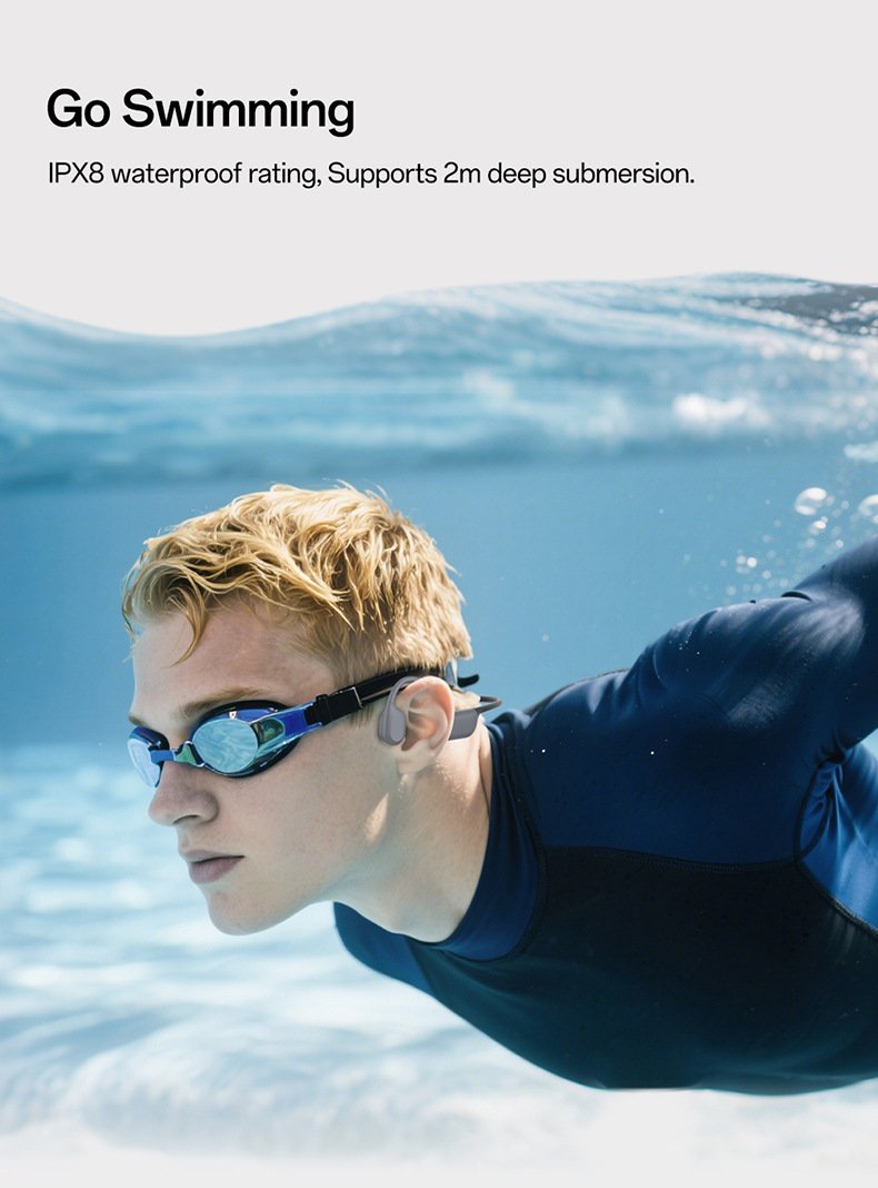 x5 bone conduction bluetooth headphones for swimming & running — professional ipx8 waterproof, 32gb storage, sports noise cancellation