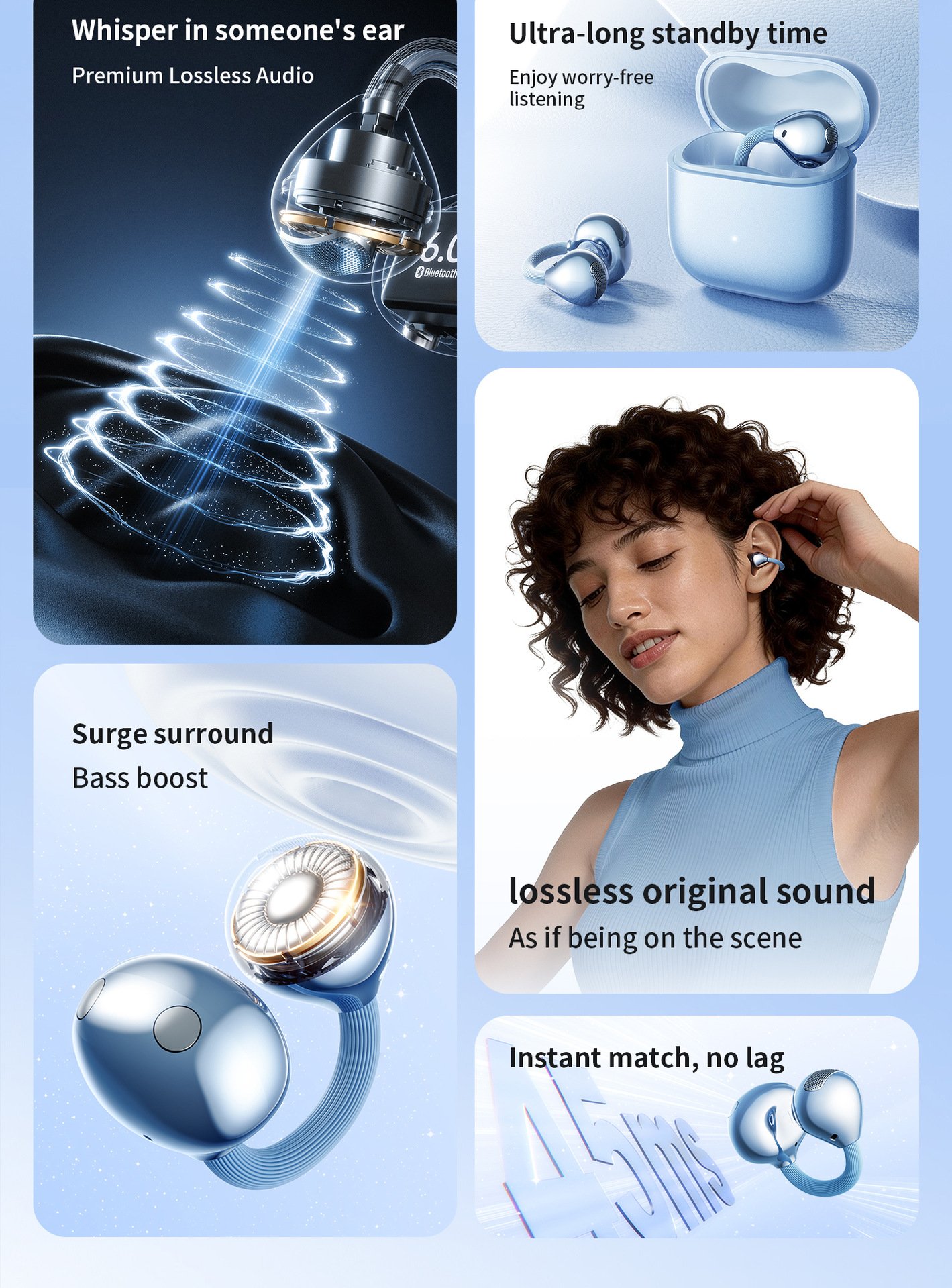 c bridge comfortable and stable bluetooth earphone clip on wireless earphone does not enter the ear and does not cause pain when worn for a long time