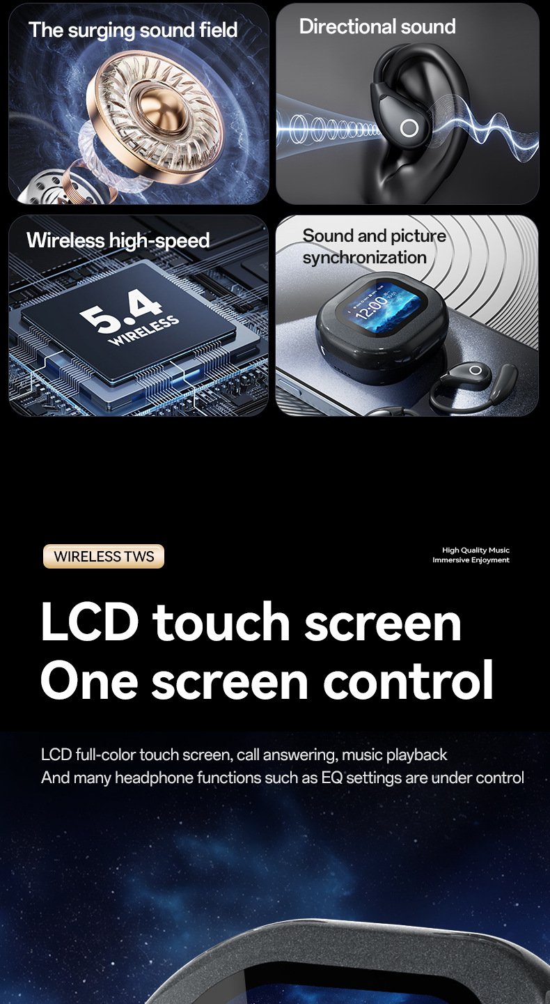 ai translation bluetooth headphones — wireless, ultra long battery life, touchscreen, open ear design