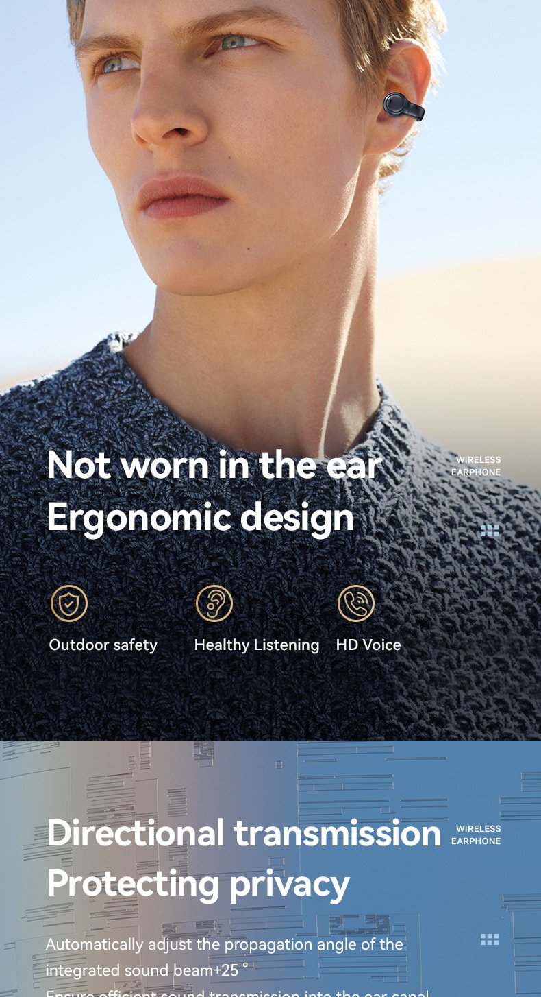 m47 ear clip type bone conduction bluetooth earphones non in ear sports digital display long range earphones