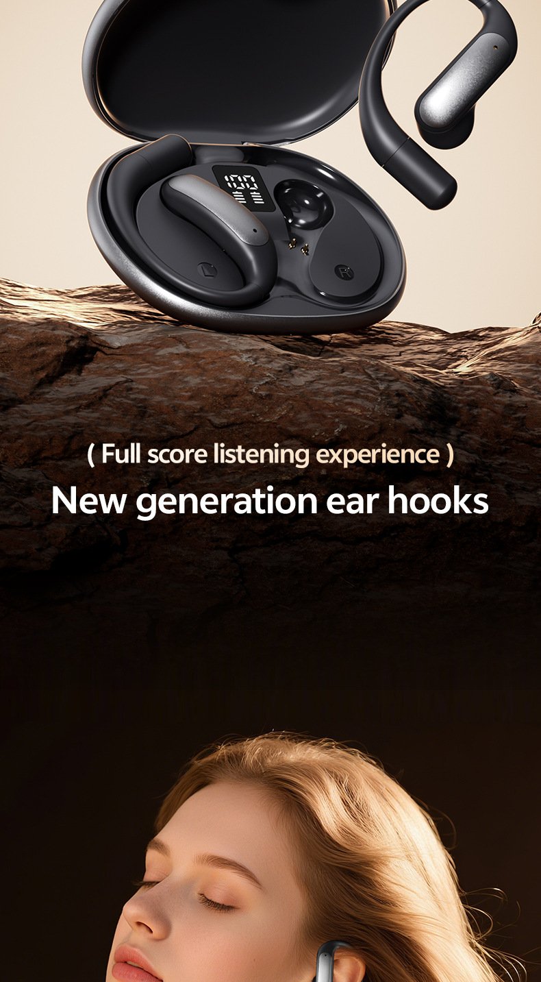 m129 ear hook bluetooth headphones, open back, wireless, long battery life, digital display