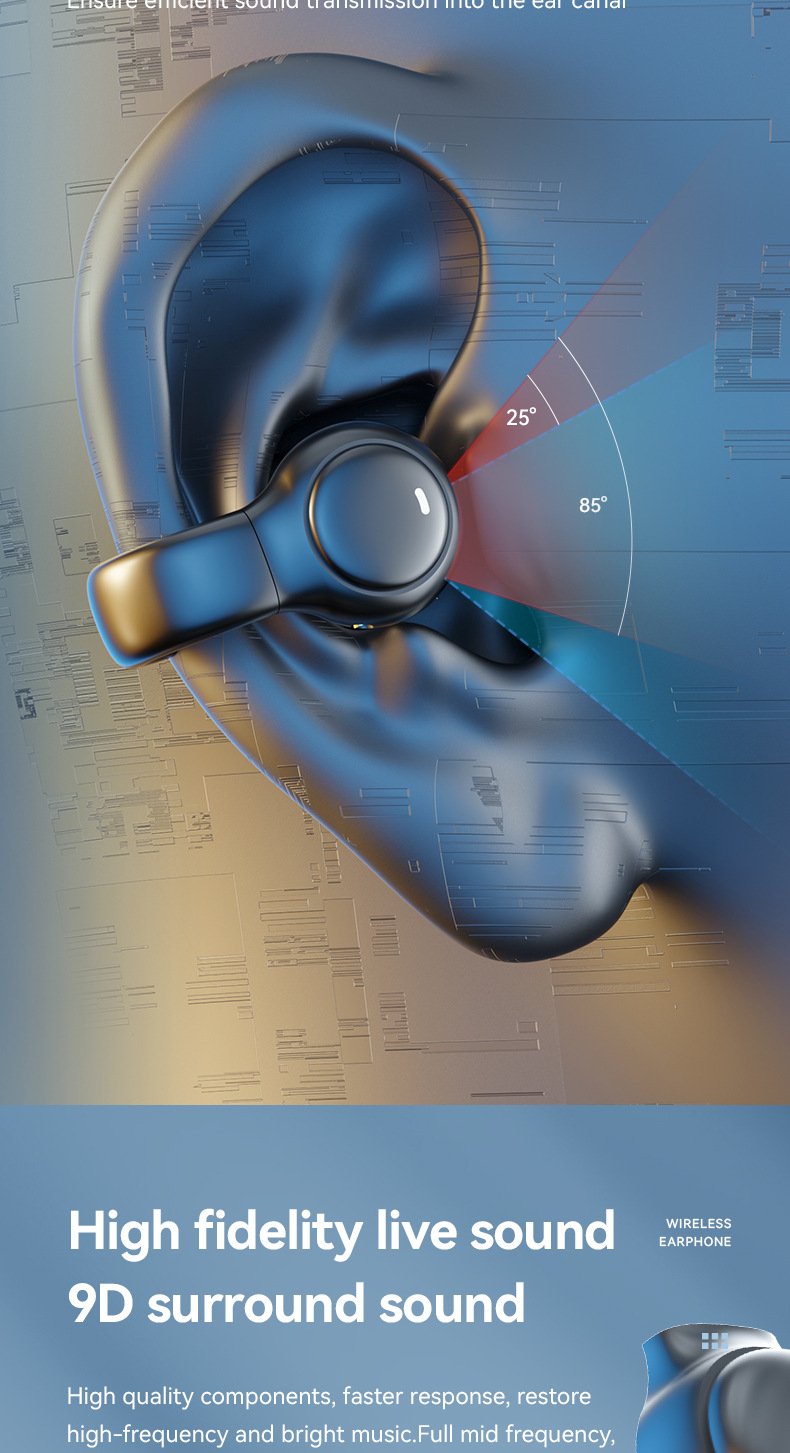 m47 ear clip type bone conduction bluetooth earphones non in ear sports digital display long range earphones