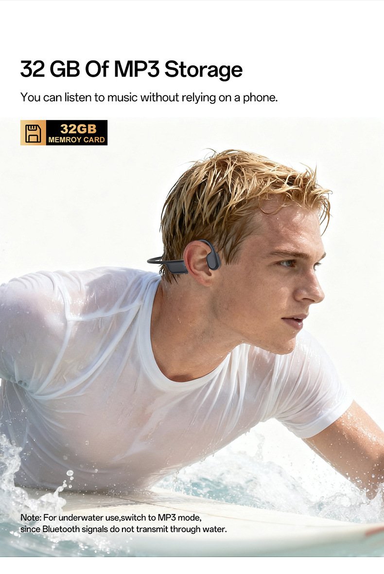 x5 bone conduction bluetooth headphones for swimming & running — professional ipx8 waterproof, 32gb storage, sports noise cancellation