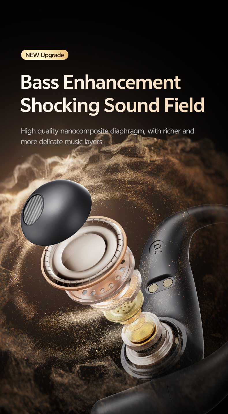 m129 ear hook bluetooth headphones, open back, wireless, long battery life, digital display