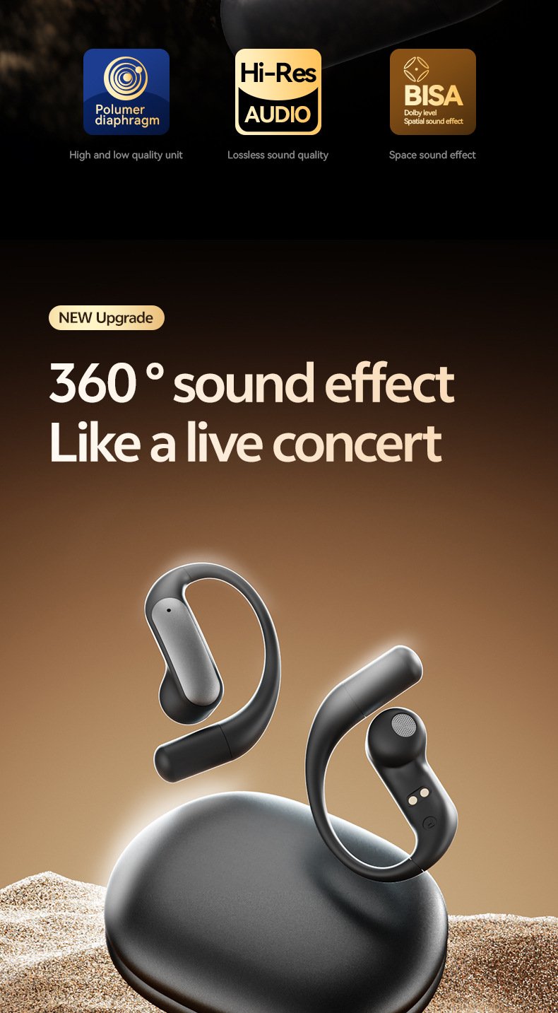 m129 ear hook bluetooth headphones, open back, wireless, long battery life, digital display