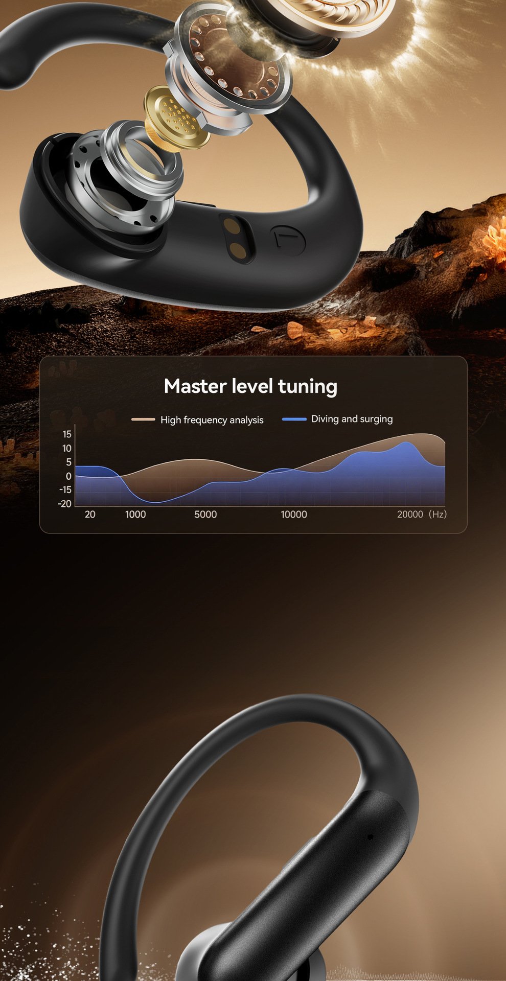 m145 ear hook bluetooth headphones — digital display, ows open ear design (insertable), ultra long battery life