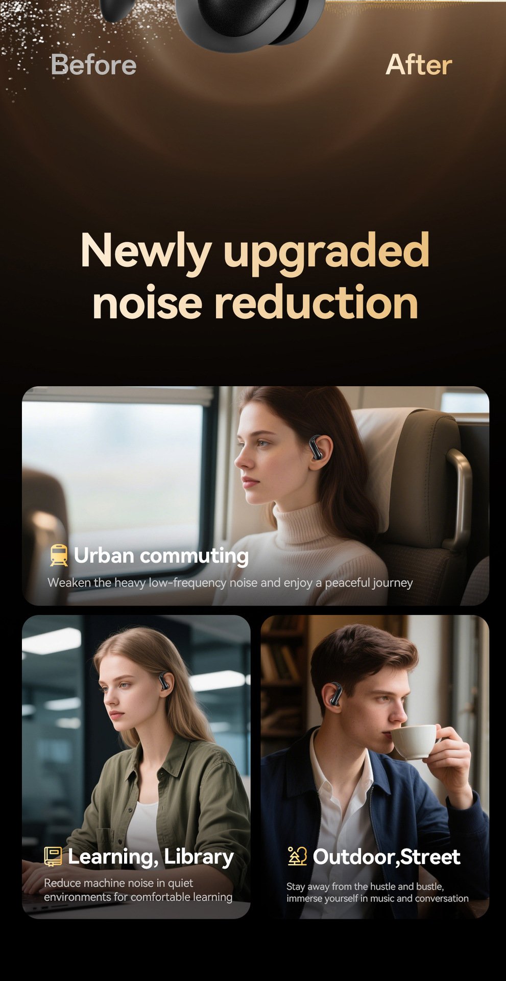 m145 ear hook bluetooth headphones — digital display, ows open ear design (insertable), ultra long battery life