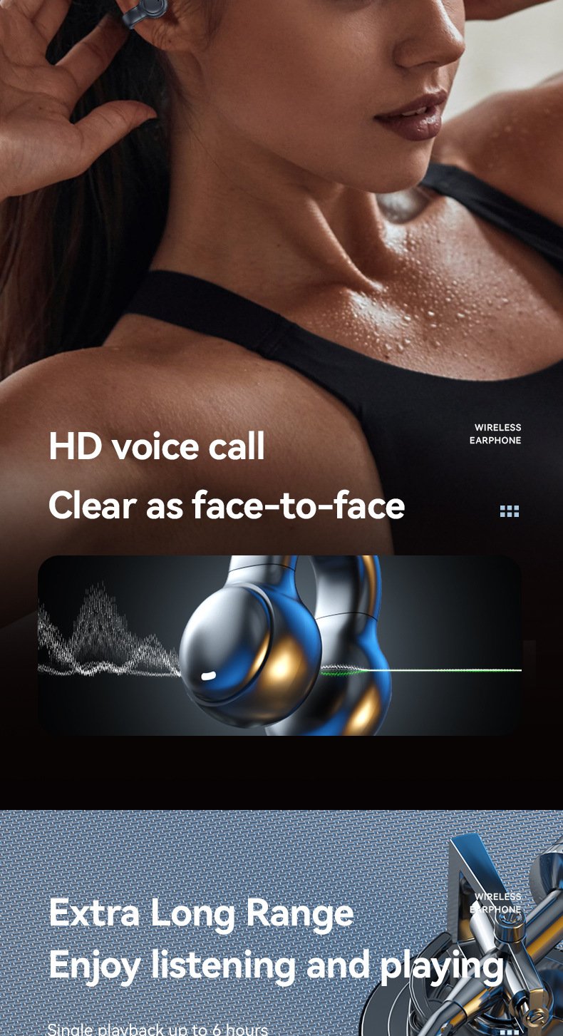 m47 ear clip type bone conduction bluetooth earphones non in ear sports digital display long range earphones