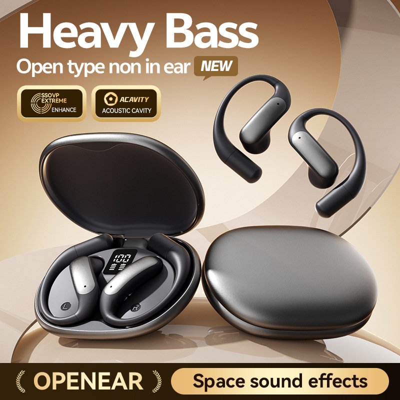 m129 ear hook bluetooth headphones, open back, wireless, long battery life, digital display
