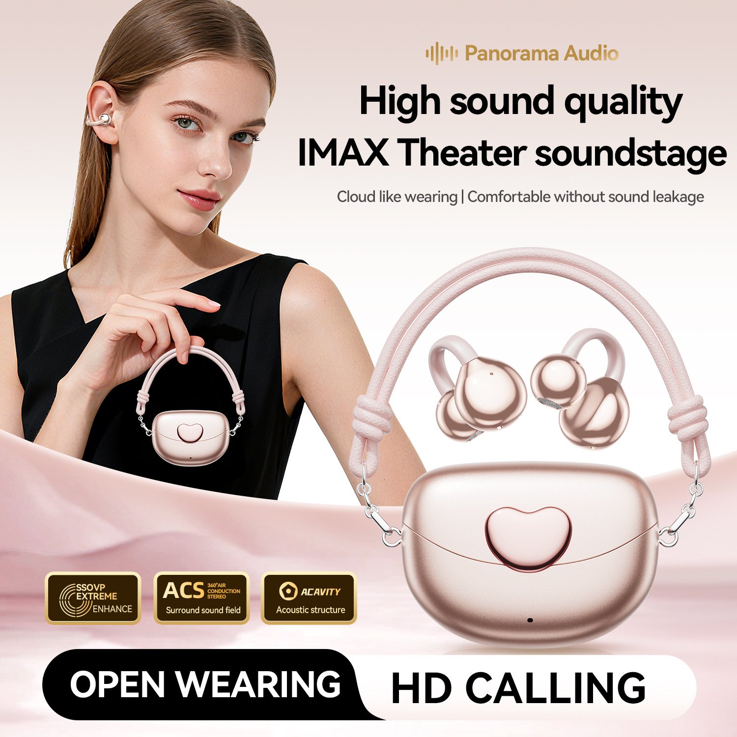 m106 new ows heart shaped clip ear headphones with lanyard — wireless, ultra long battery life, bone conduction bluetooth earphones
