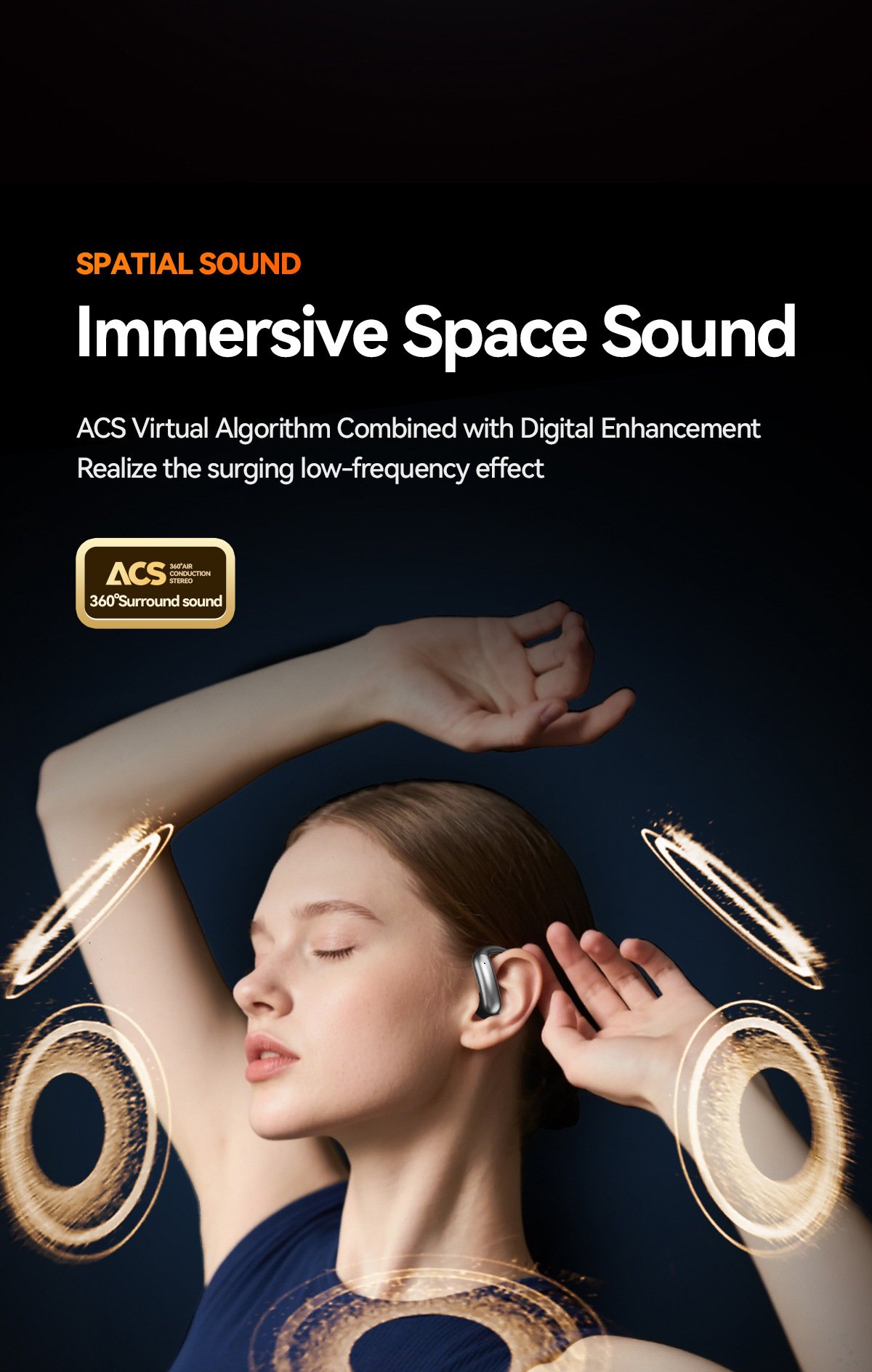 m145 ear hook bluetooth headphones — digital display, ows open ear design (insertable), ultra long battery life