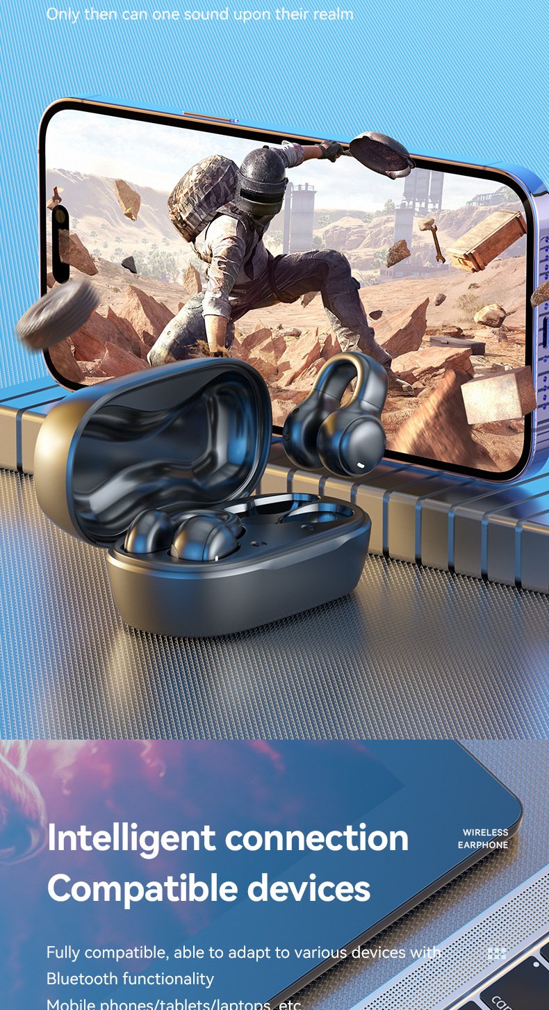 m47 ear clip type bone conduction bluetooth earphones non in ear sports digital display long range earphones