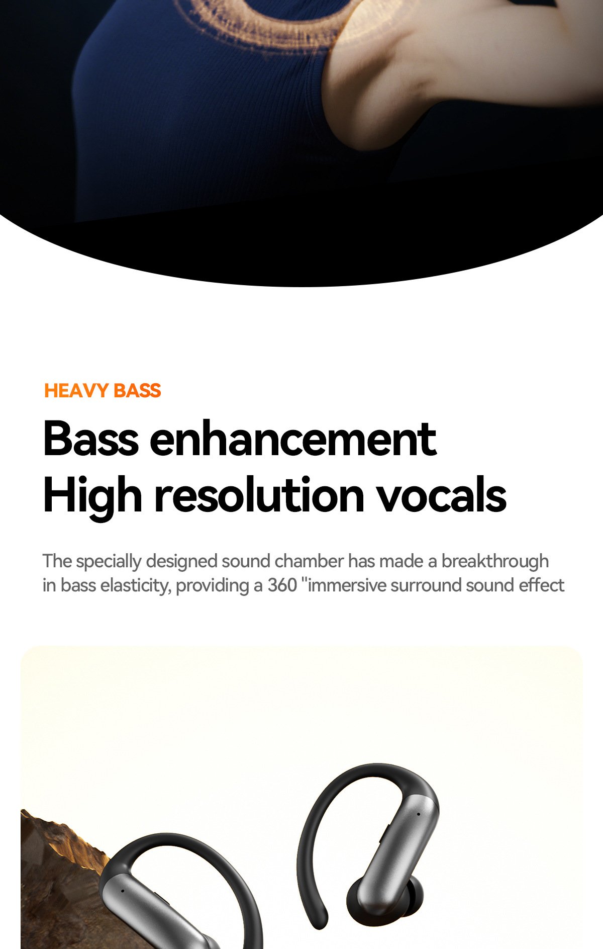 m145 ear hook bluetooth headphones — digital display, ows open ear design (insertable), ultra long battery life