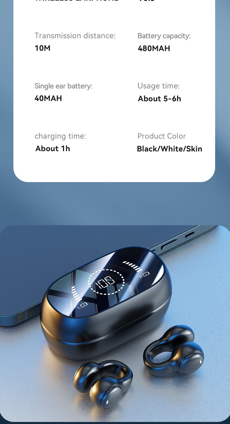 m47 ear clip type bone conduction bluetooth earphones non in ear sports digital display long range earphones