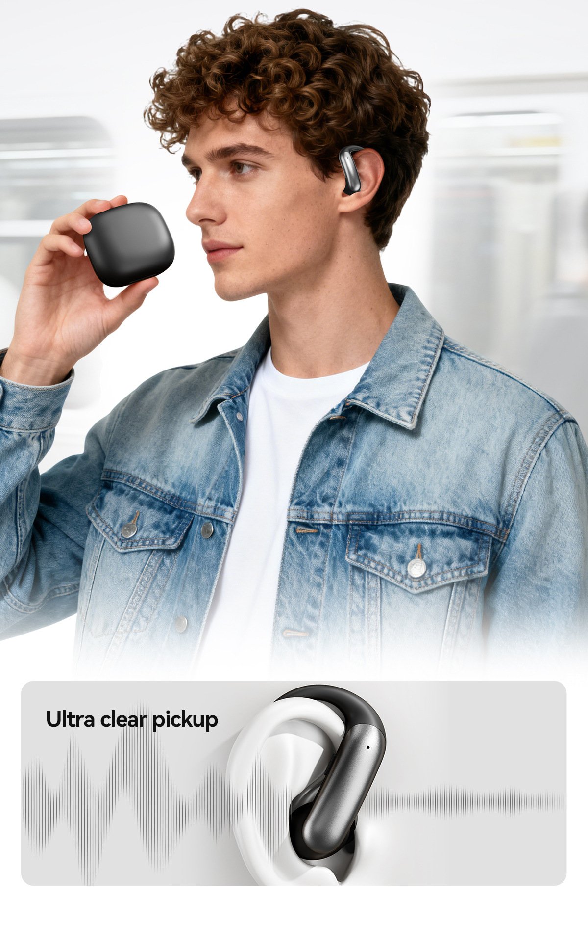 m145 ear hook bluetooth headphones — digital display, ows open ear design (insertable), ultra long battery life