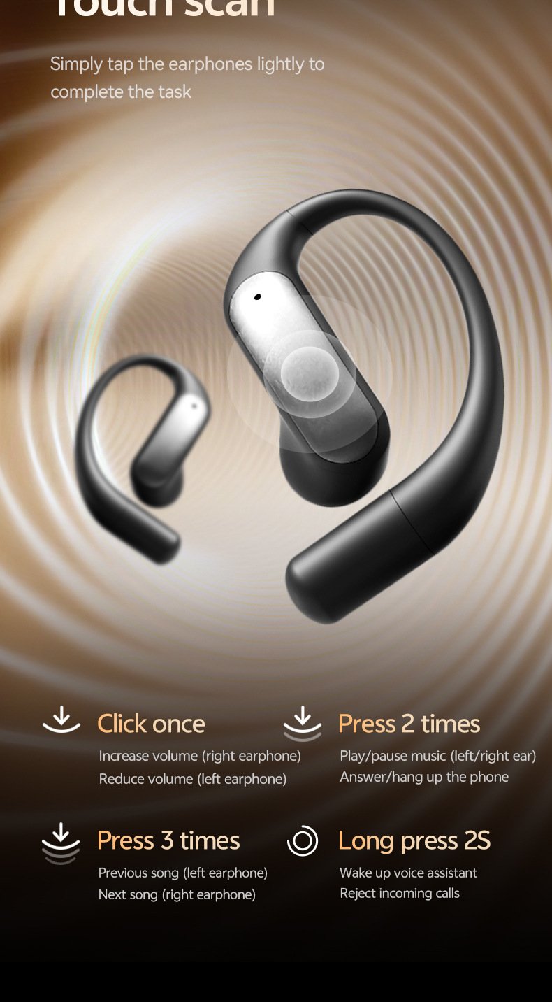 m129 ear hook bluetooth headphones, open back, wireless, long battery life, digital display