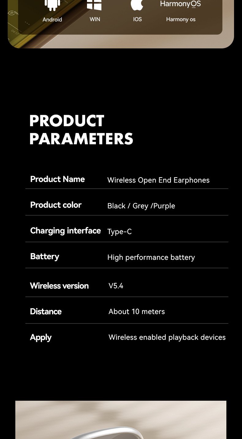 m129 ear hook bluetooth headphones, open back, wireless, long battery life, digital display