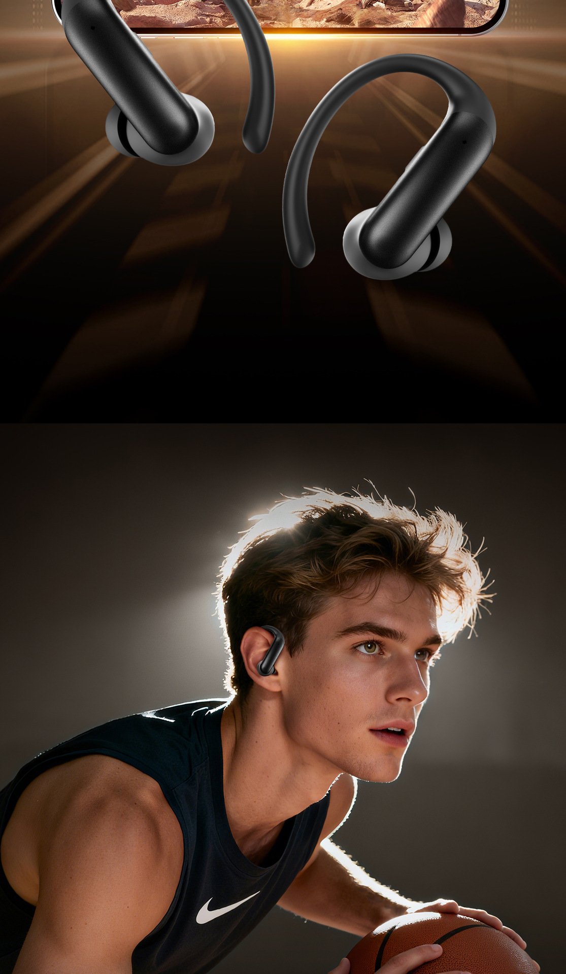 m145 ear hook bluetooth headphones — digital display, ows open ear design (insertable), ultra long battery life