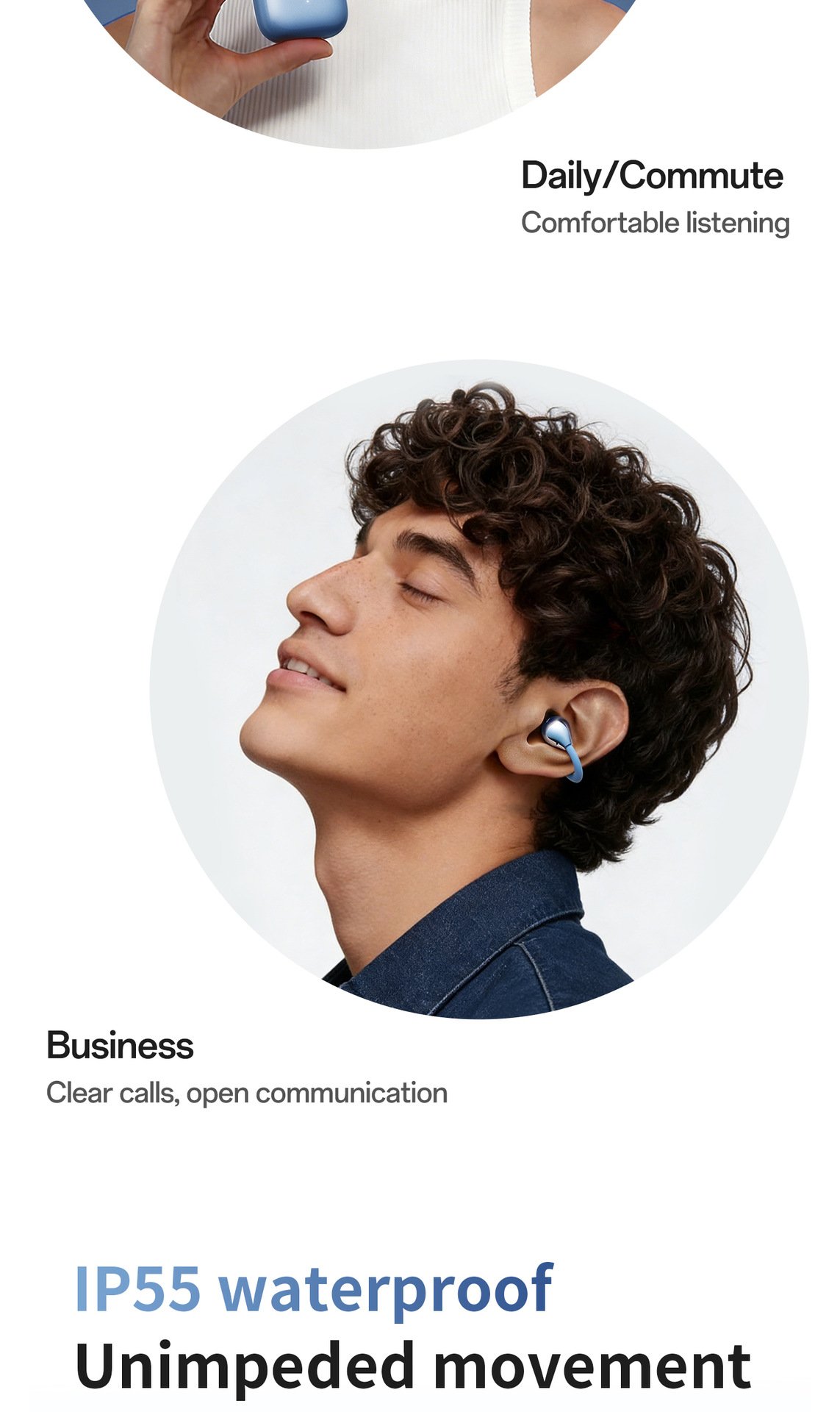 c bridge comfortable and stable bluetooth earphone clip on wireless earphone does not enter the ear and does not cause pain when worn for a long time