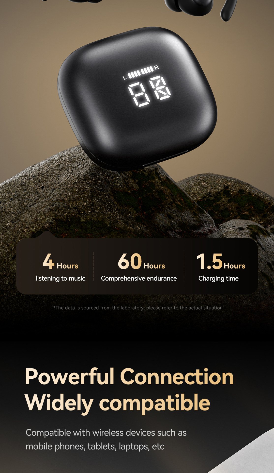 m145 ear hook bluetooth headphones — digital display, ows open ear design (insertable), ultra long battery life