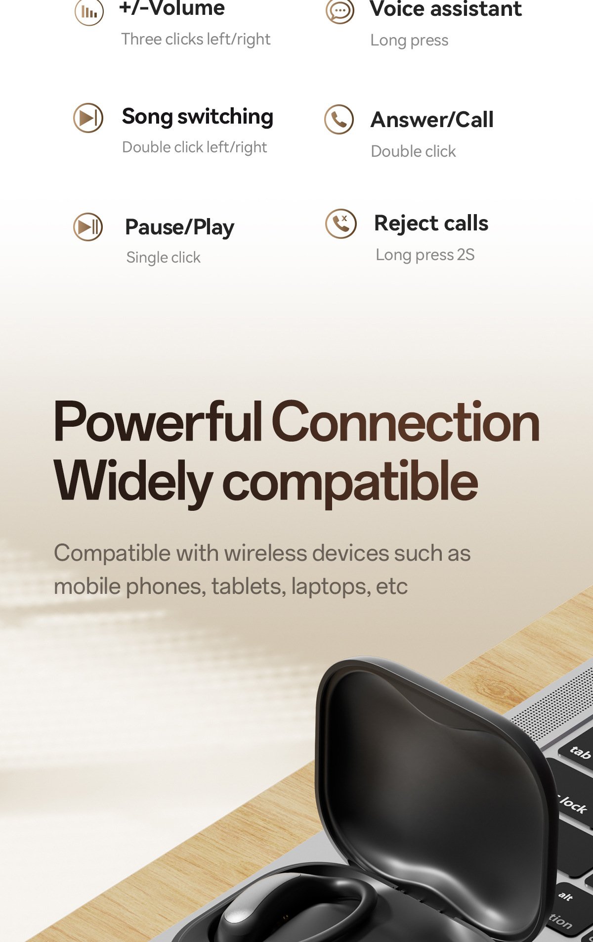 m140 bluetooth earphones ows open ear hanging low latency wireless non in ear bluetooth earphones