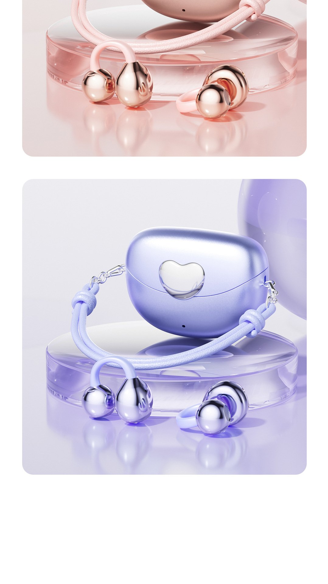 m106 new ows heart shaped clip ear headphones with lanyard — wireless, ultra long battery life, bone conduction bluetooth earphones