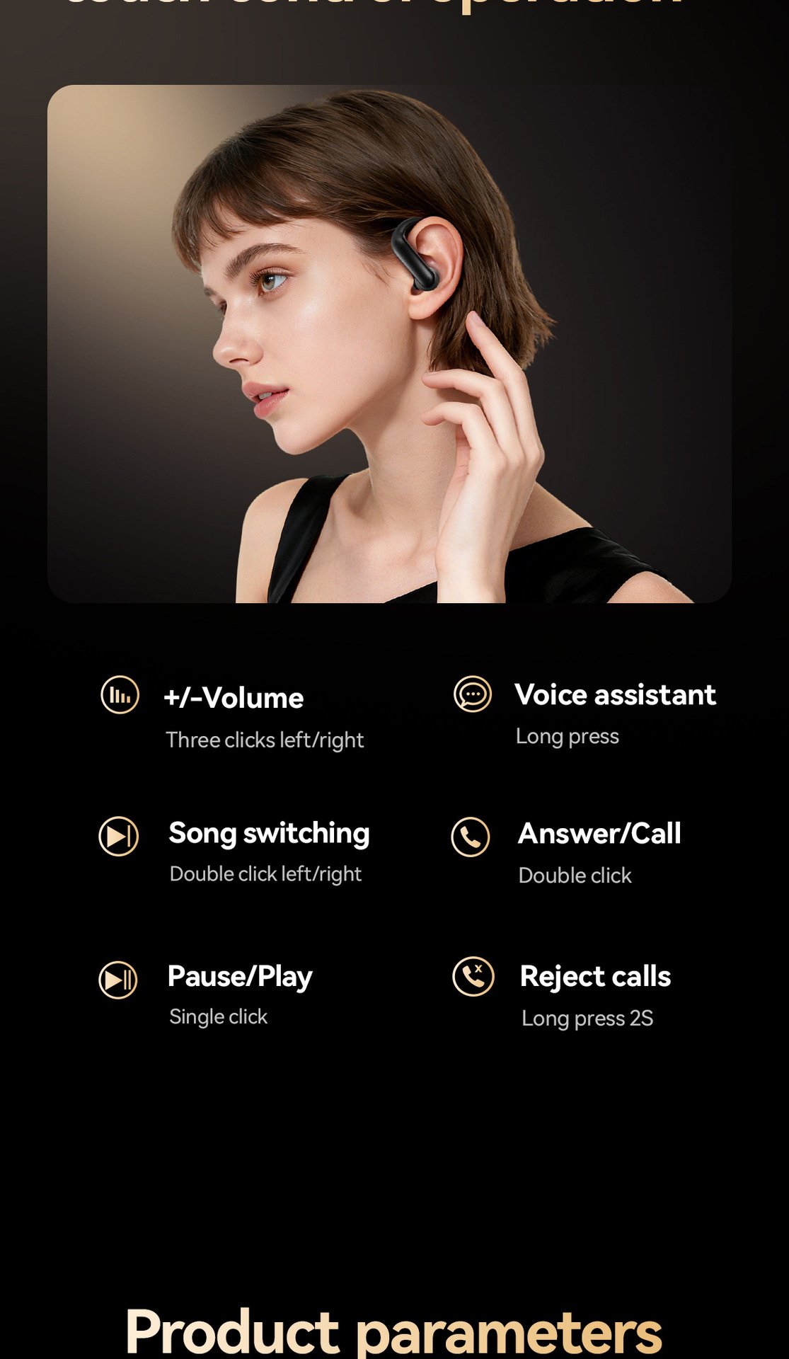 m145 ear hook bluetooth headphones — digital display, ows open ear design (insertable), ultra long battery life