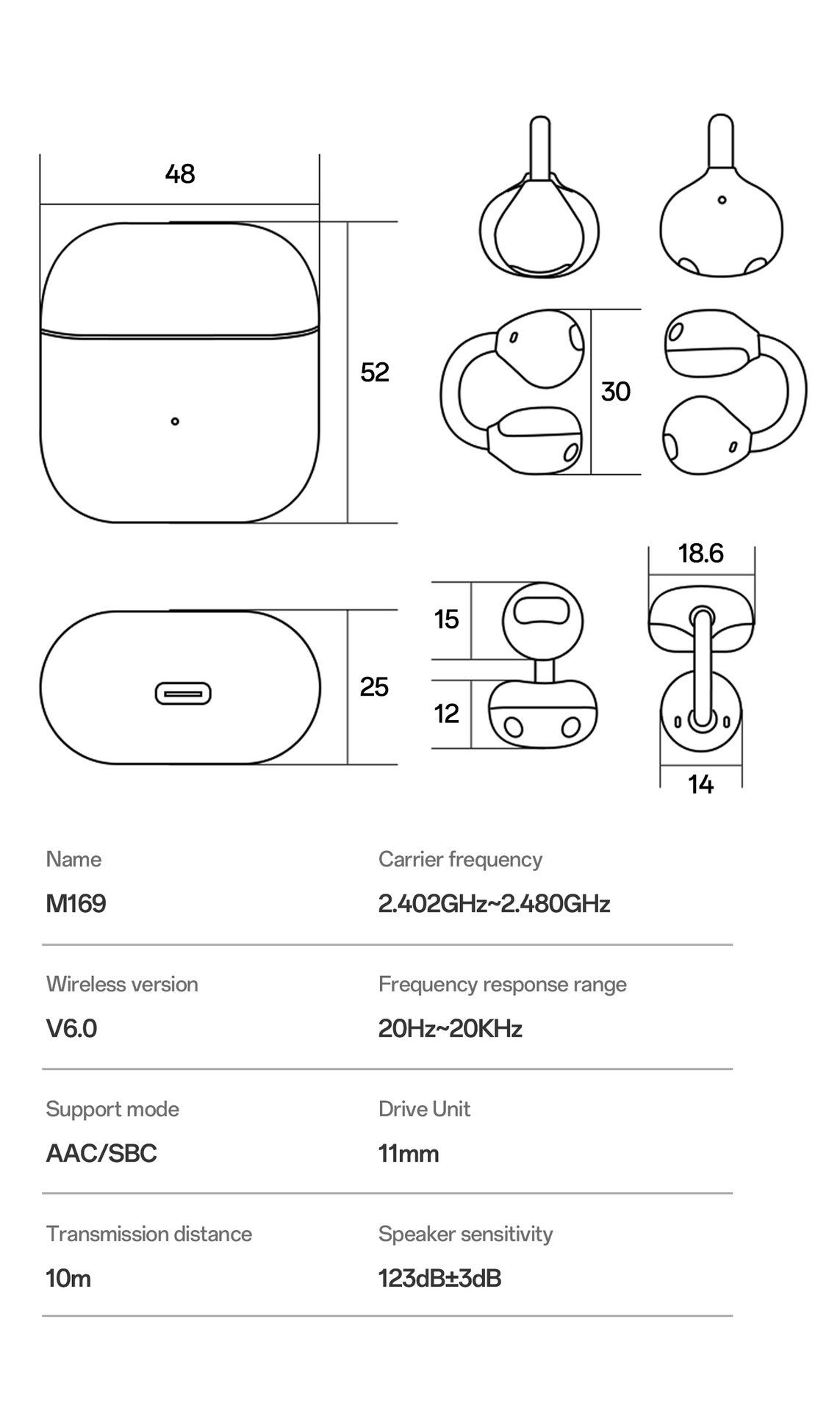 c bridge comfortable and stable bluetooth earphone clip on wireless earphone does not enter the ear and does not cause pain when worn for a long time