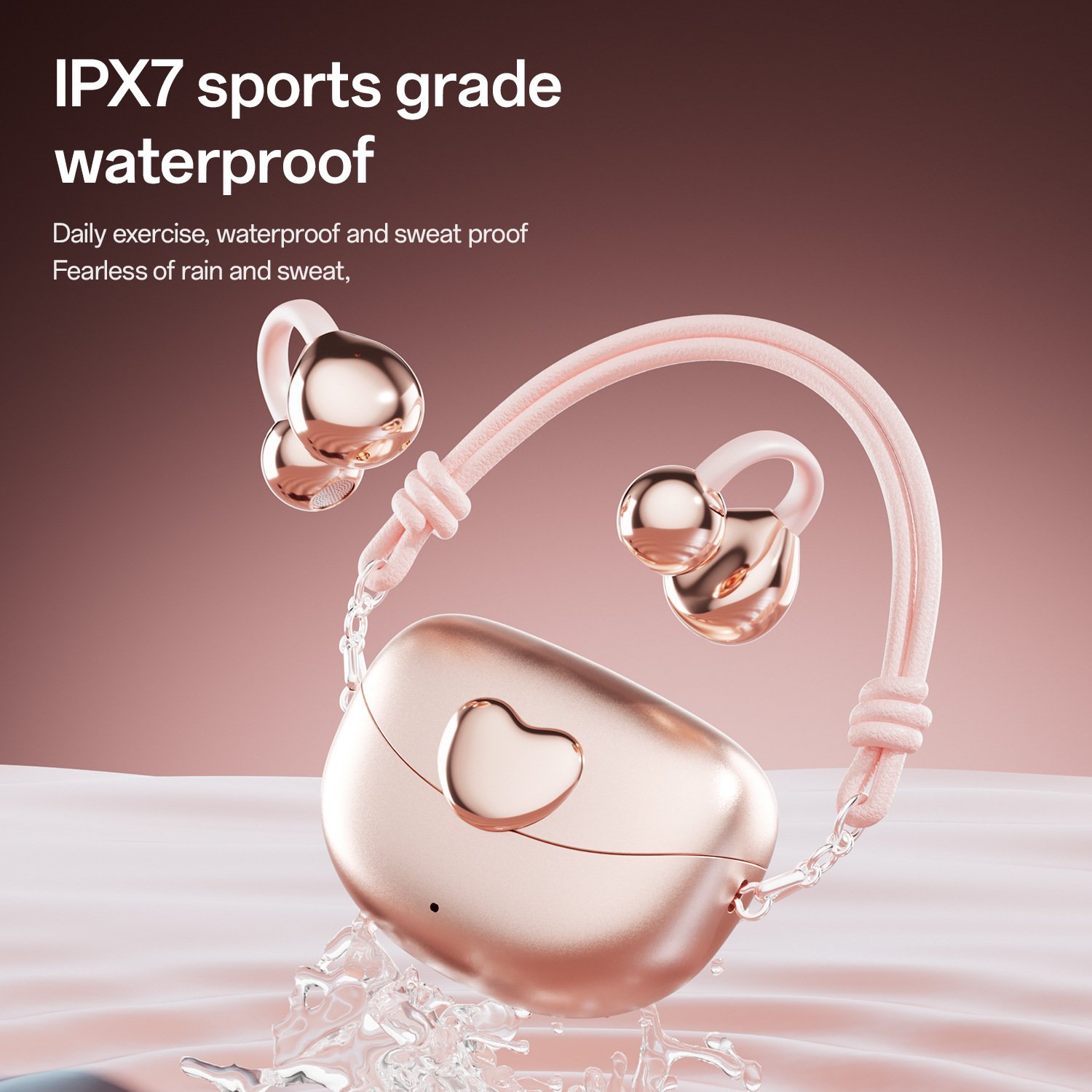 m106 new ows heart shaped clip ear headphones with lanyard — wireless, ultra long battery life, bone conduction bluetooth earphones